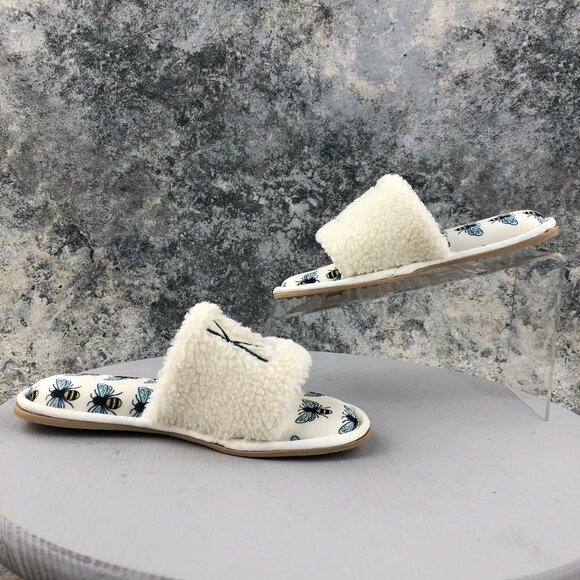 Rae Dunn Women's Size SMALL White Bee Kind Open Toe Slip On Flat House Slippers - Picture 7 of 11